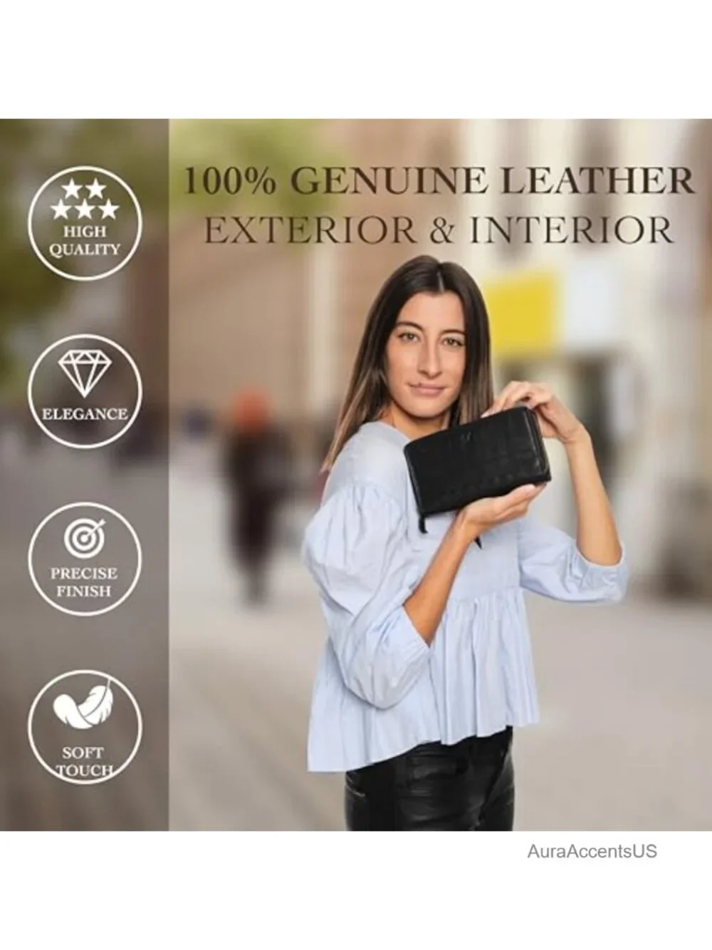 Genuine Leather RFID Blocking Bifold Wallet with Multiple Compartments